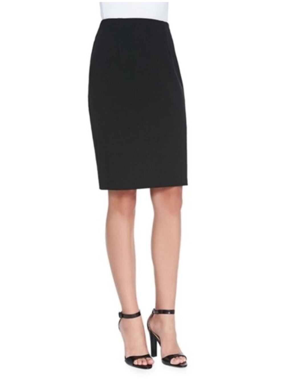 Eileen Fisher S Black Viscose Stretch Ponte Knit Pencil Skirt kick please back